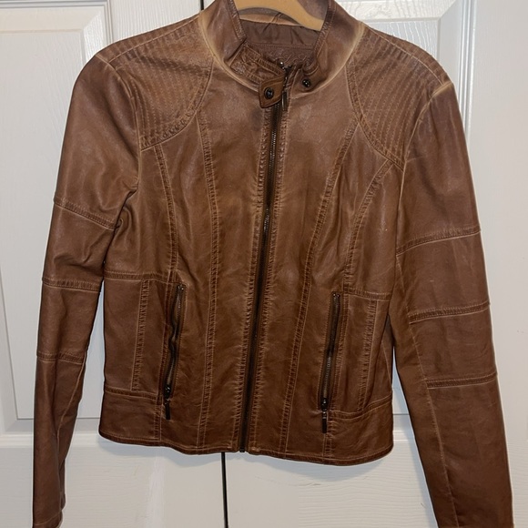 Brown faux  Leather Jacket / size Medium - Picture 2 of 6